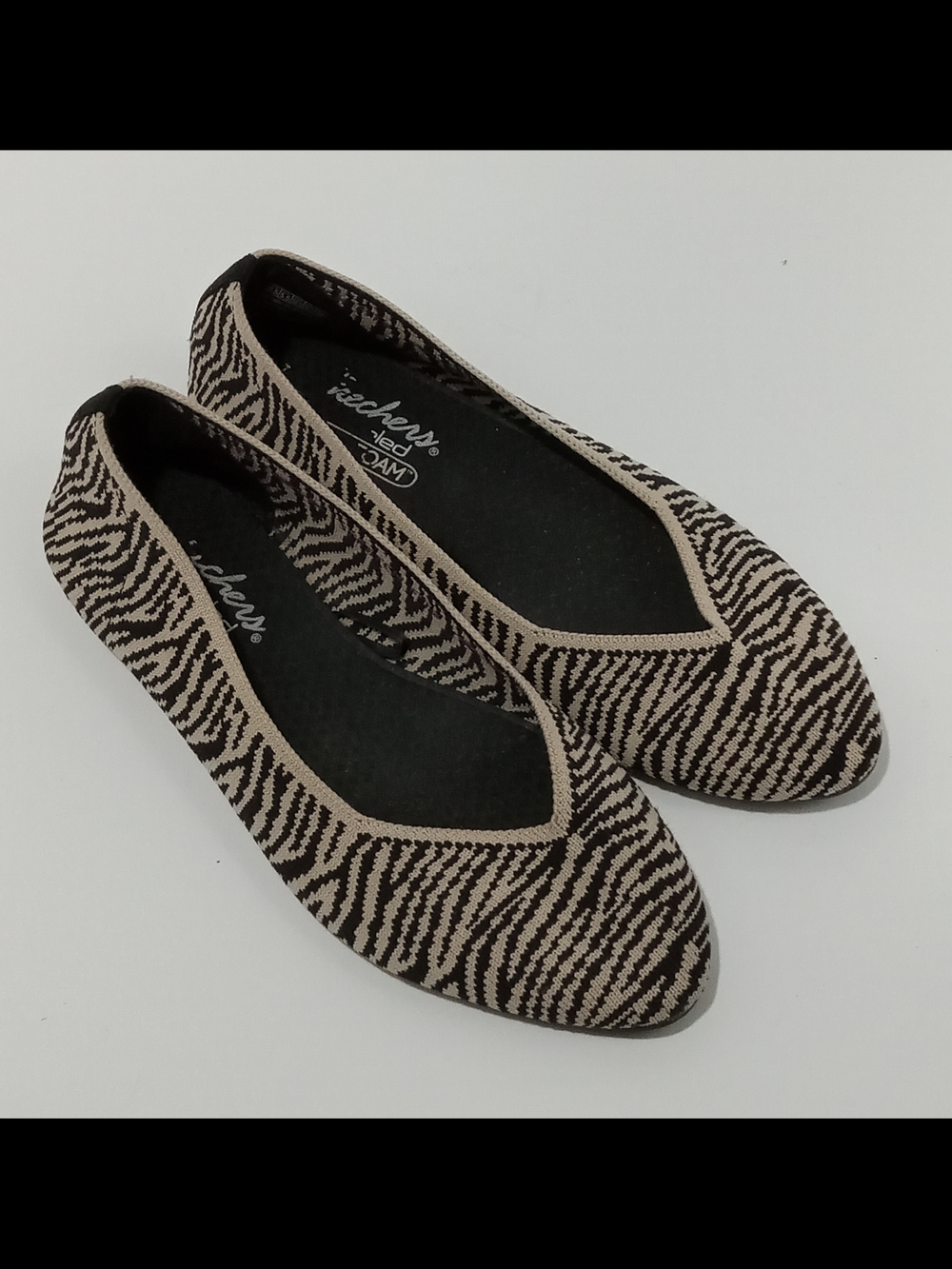 Skechers Women's Zebra-Pattern Beige and Black Slip-On Flats